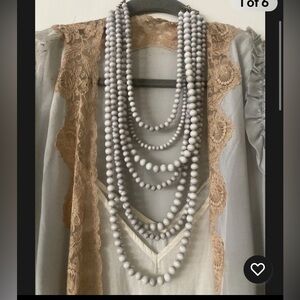 Vintage 50’s 60’s beaded grey white bib layered necklace whimsey goth